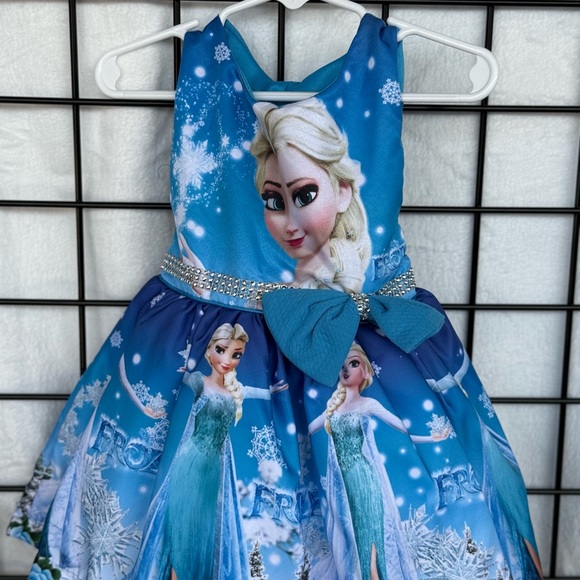 Dresses | Frozen Themed Blue Dress With Elsa Print | Poshmark